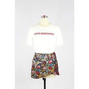 MARQUES ALMEIDA Floral Brocade Belted Asymmetrical Ultra Mini Skirt, Size 8